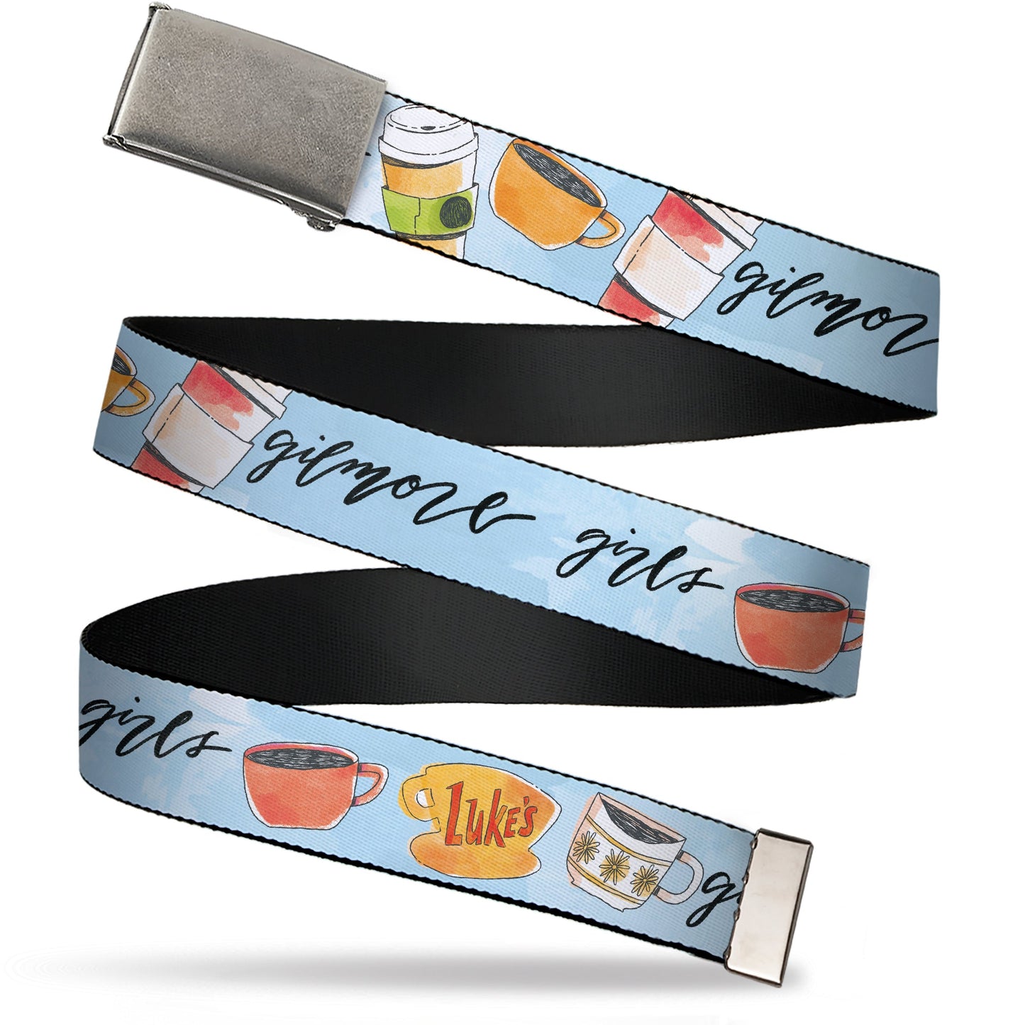 Web Belt Clasp Buckle - GILMORE GIRLS Luke's Coffee Shop Icons and Script Blue Webbing
