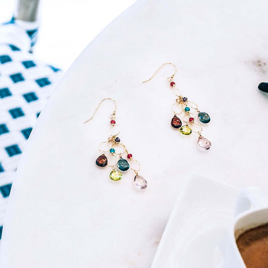 Rainbow Gemstone Waterfall Earrings