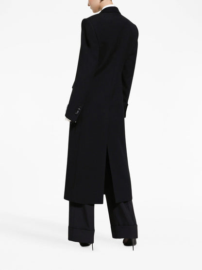 Colored Satin-lined Long-sleeve Coat With A Back Slit