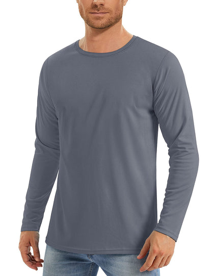 Men Solid Color Crew Neck Sun Protection Long Sleeve Shirts Uv Protection Breathable Running Athletic Base Layer Casual Tops For Spring Summer