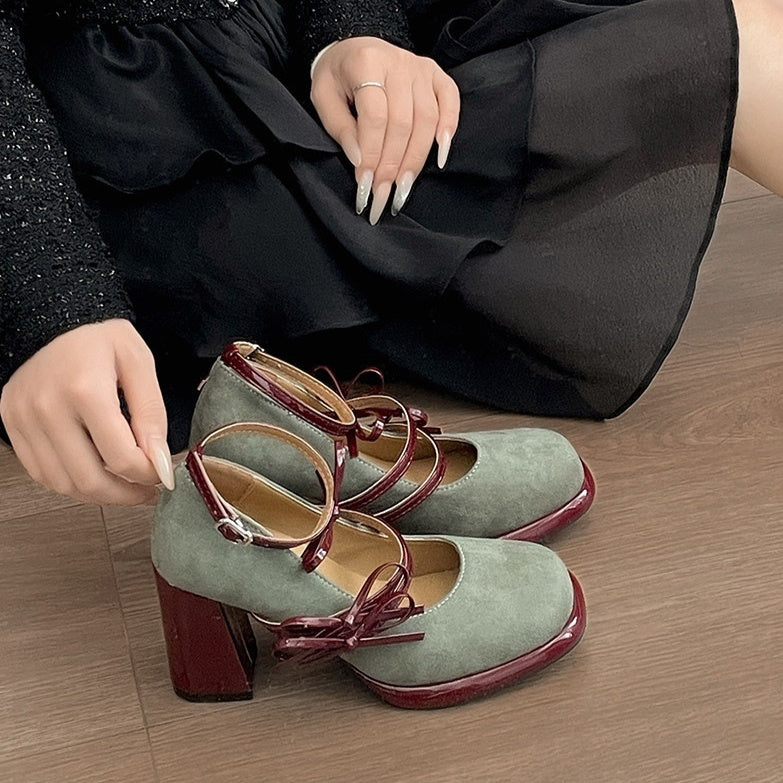 Queenly French-style Chunky-heeled Red-soled Pumps For Women