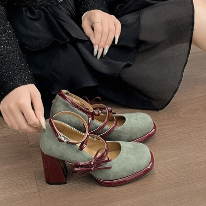 Queenly French-style Chunky-heeled Red-soled Pumps For Women