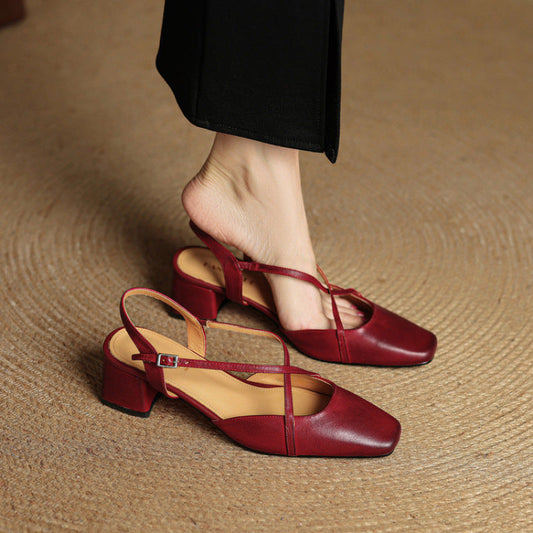 Women's Tendon Soft Bottom Mid Heel Sandals Closed Toe Casual