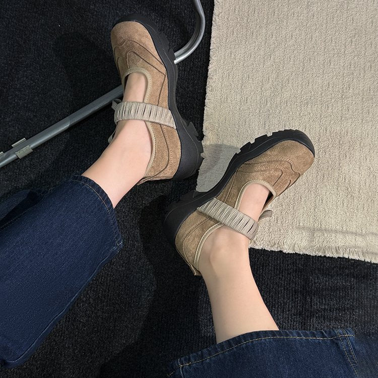 Women's High Wedge Platform Pumps, Soft Leather Single Strap Sporty Mary Jane Shoes With Bow, Shallow Mouth Flats