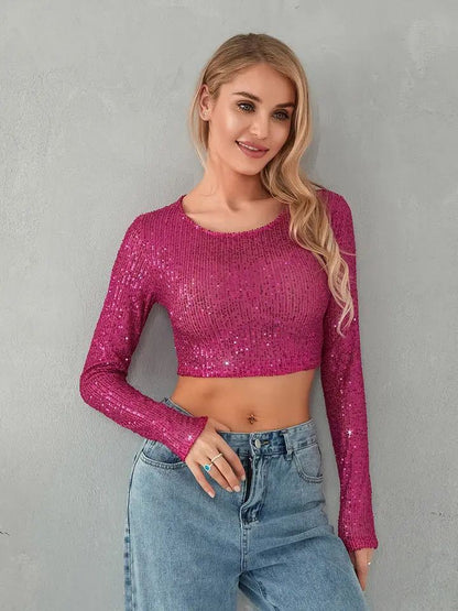 Fashionable Beaded T-shirt Sequined Slim-fit Crop Top