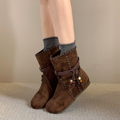 2026 Fall New Women Niche Vintage Tassel  Ankle Boots, Suede Invisible Heightening Slim-Fit Boots