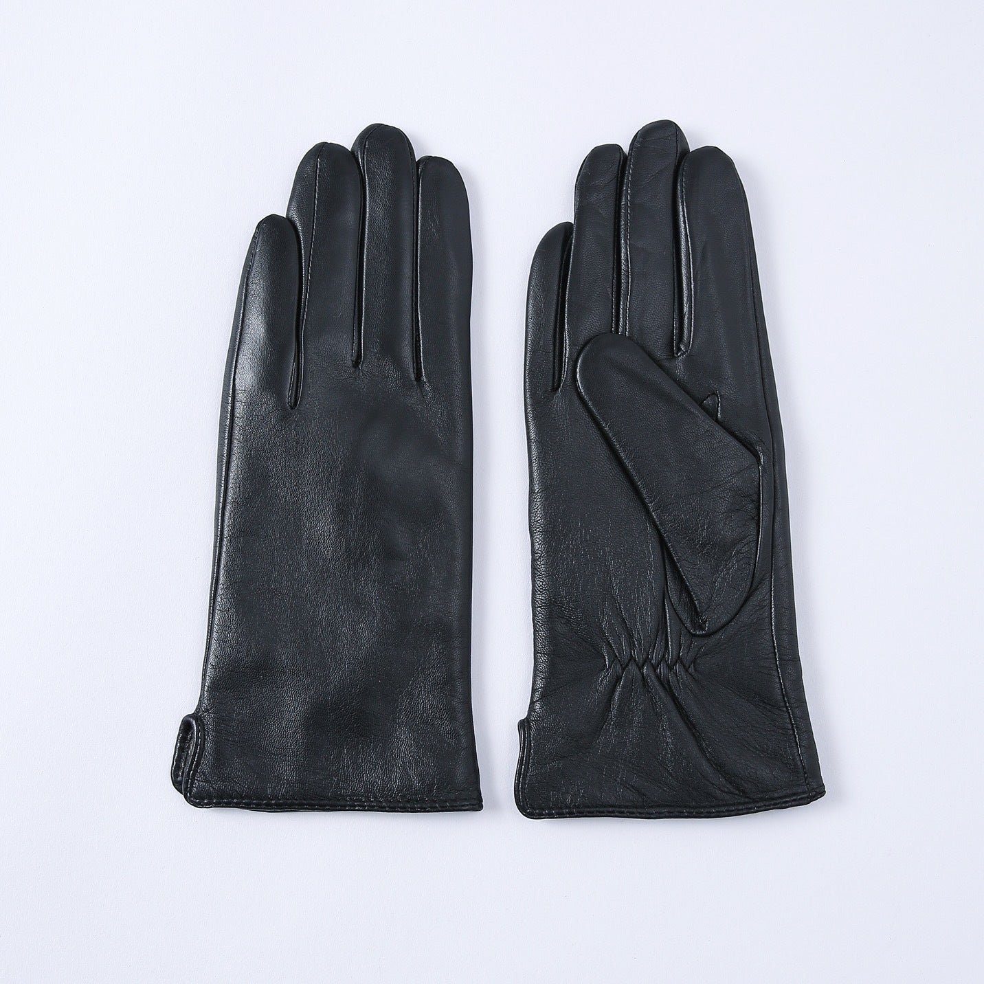 Womens Solid-Color Fleece-Lined Thermal Leather Gloves