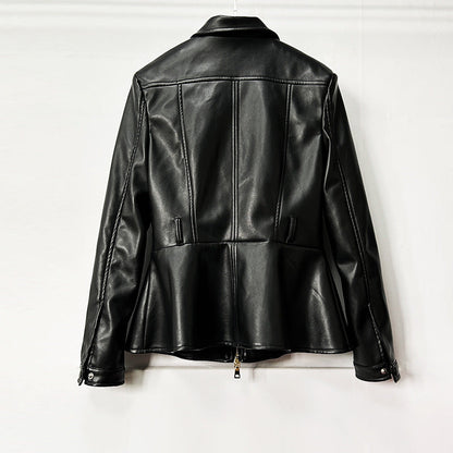Zipper Belt Lapel Long-Sleeve Coat