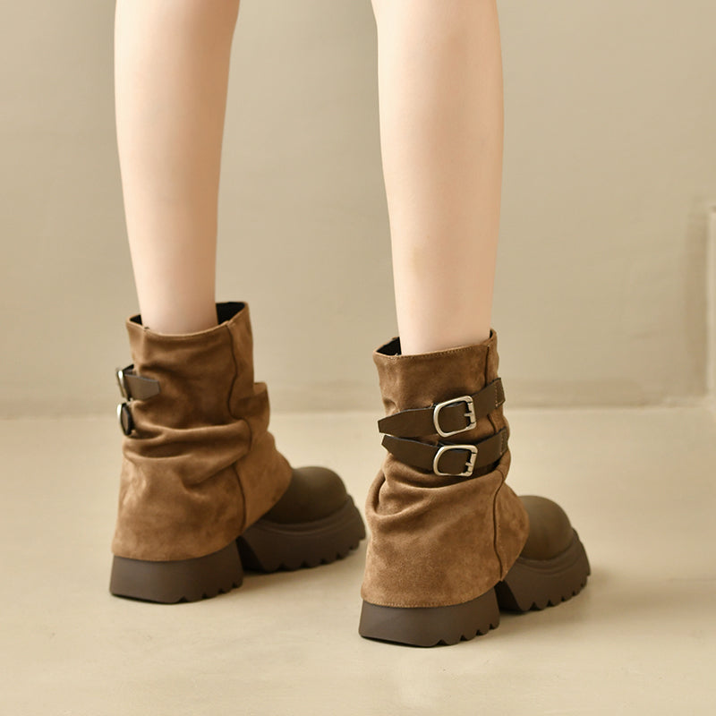Women Platform Combat Boots 2026 Fall New Trending Slouchy Ankle Boots Maillard Trouser Boots Riding Boots