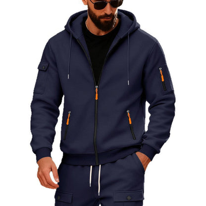Cross-border Autumn & Winter Men's Loose Hoodie, Zip-Up Cardigan With Side Pockets, Oversized Casual Sports Sweatshirt Jacket For Foreign Trade