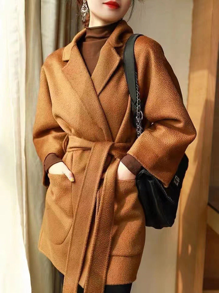 Mid-length Double-faced Wool Belted Coat