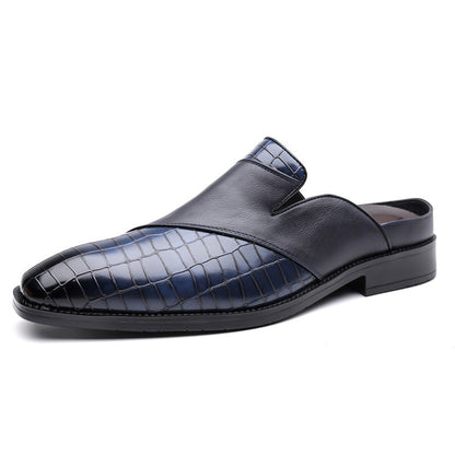 Mens Pointed-toe Leather Half-slippers Without A Heel For Outdoor Wear