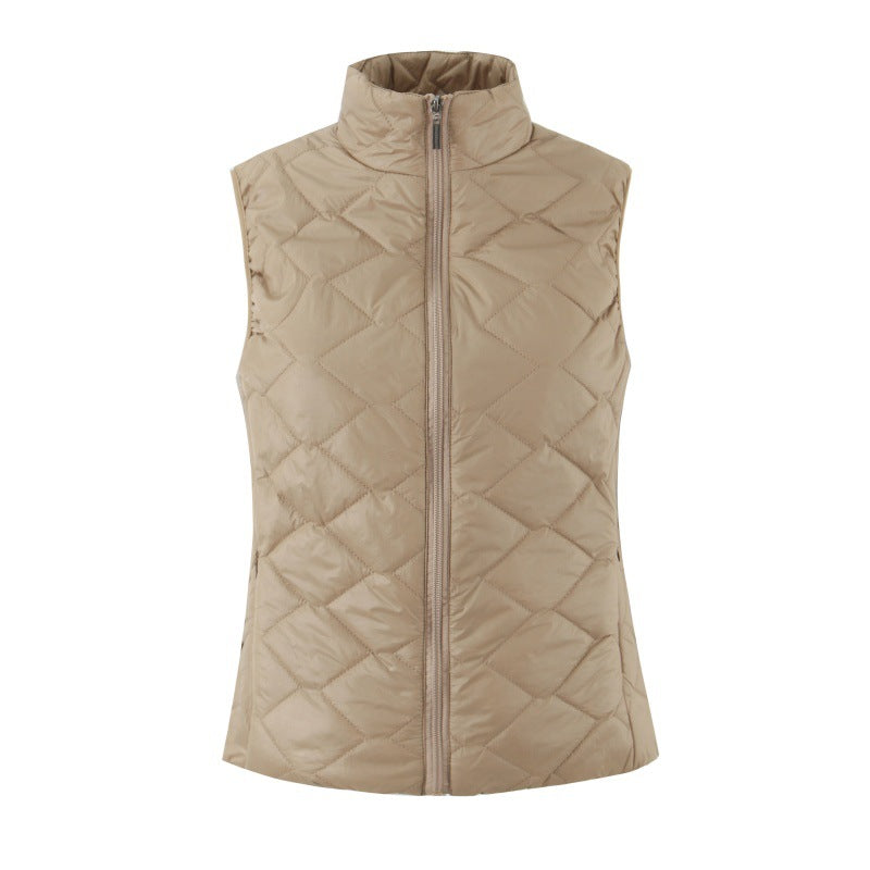 Womens Zippered Vest With Stand Collar Sleeveless Waistcoat