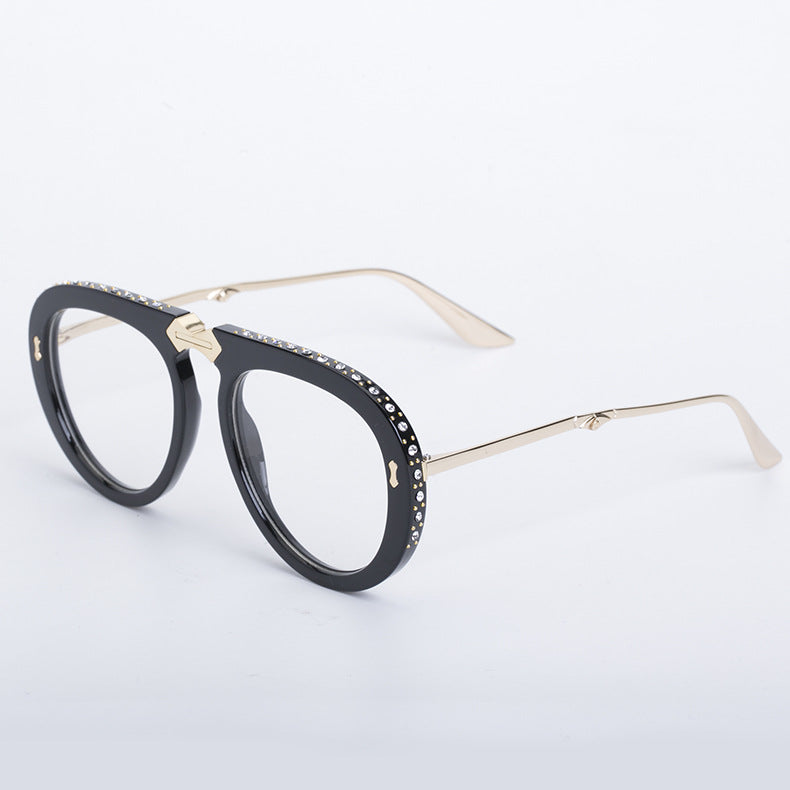 Diamond-Encrusted Foldable Sun Protection Sunglasses For Women, Fashionable Glasses, Internet Celebrity Style Sunglasses, Plain Aviator Glasses, Sunglasses
