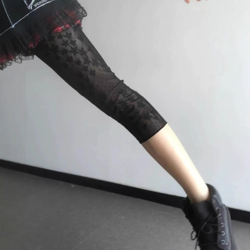 Women's Retro Pentagram Jacquard Lace Stretch Leggings