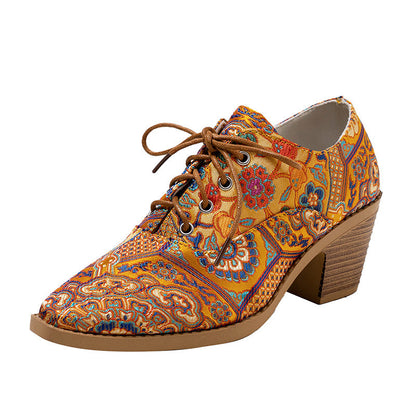 Pointed-toe Printed High-heeled Pumps With Laces For Women