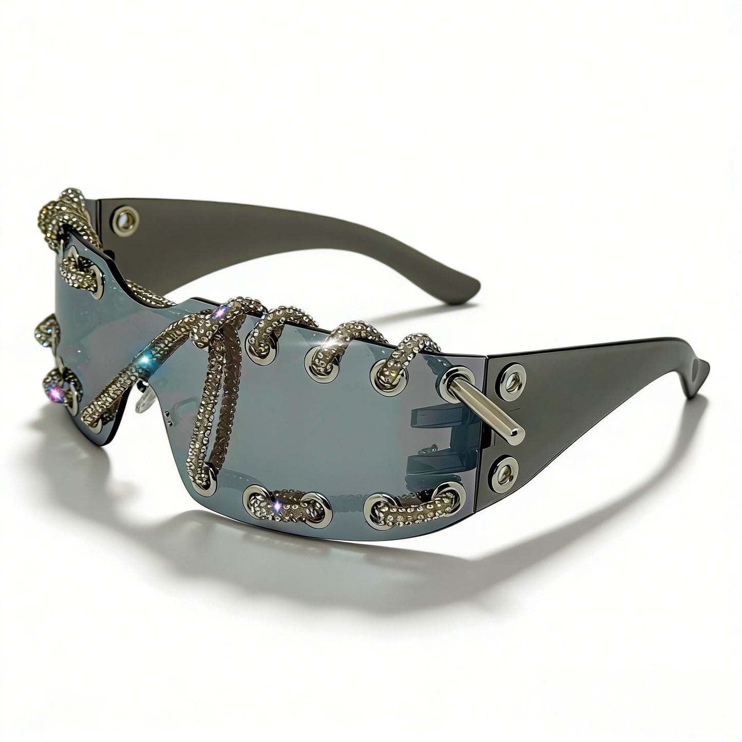 Sunglasses With Metal Ring Rivets Retro-futuristic Party Shades
