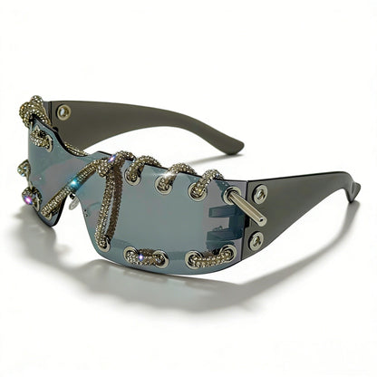 Sunglasses With Metal Ring Rivets Retro-futuristic Party Shades
