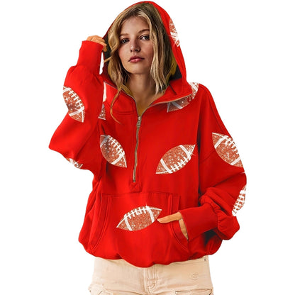 Football Digital Print Hoodie With Long Sleeves And A Zipper