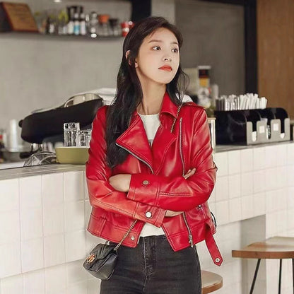Short Slim-fit PU Leather Jacket