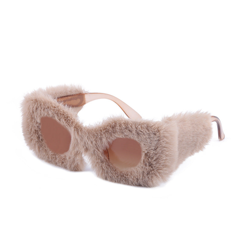 The Same Plush Winter Sunglasses For Girls, Fashionable Cat-Eye Sunglasses For Women, European And American Cross-Border Douyin Sunglasses