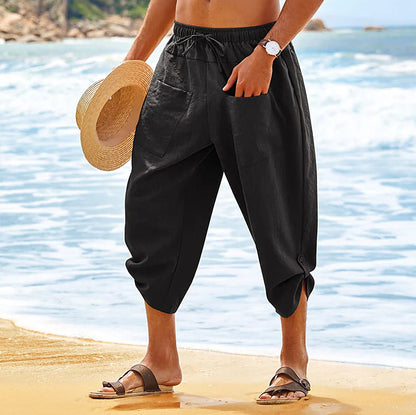 Men's Shorts Linen Shorts Summer Shorts Beach Shorts Capri Pants Drawstring Elastic Waist Front Pockets