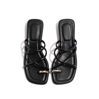 Summer New Versatile Fairy Style Toe Covering Casual Slippers
