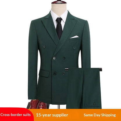 Mens Versatile Double-breasted Business-casual Suit