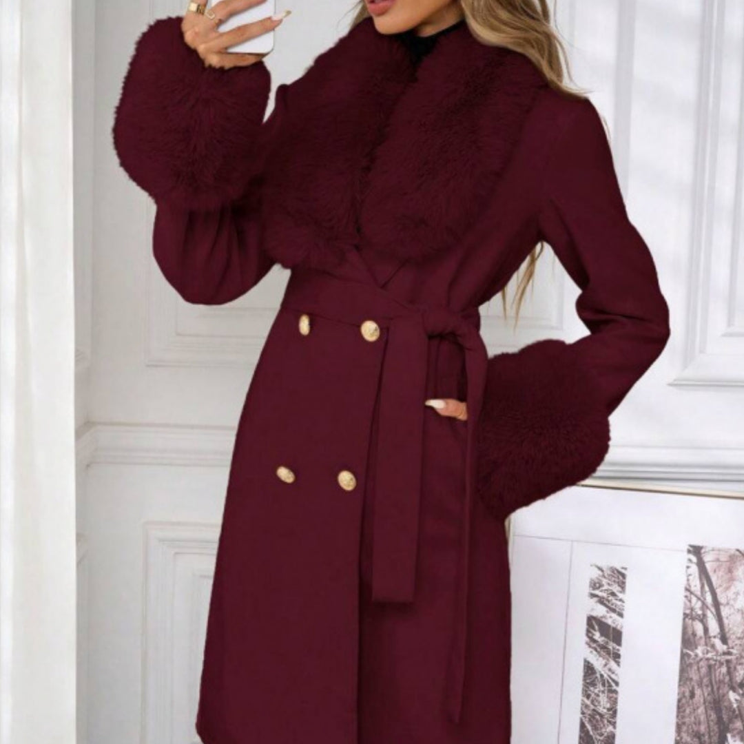Elegant Double-breasted Trench Coat With A Tie Belt