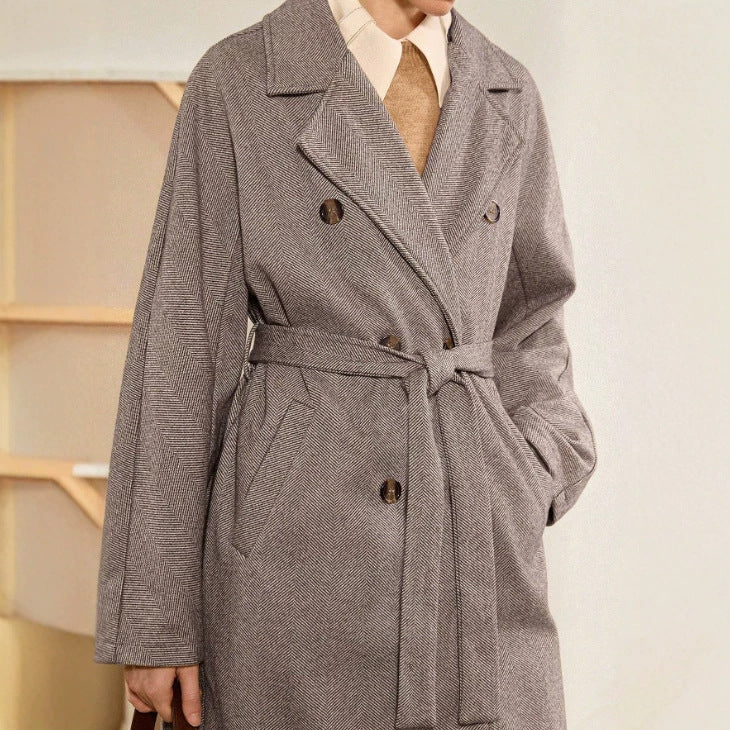Casual Woolen Lace-up Long Coat