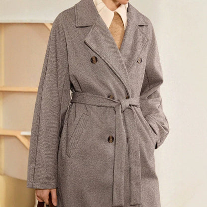 Casual Woolen Lace-up Long Coat