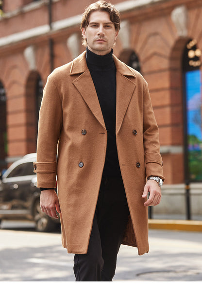 Double Breasted Thickened Mid Length Woolen Windbreaker Jacket
