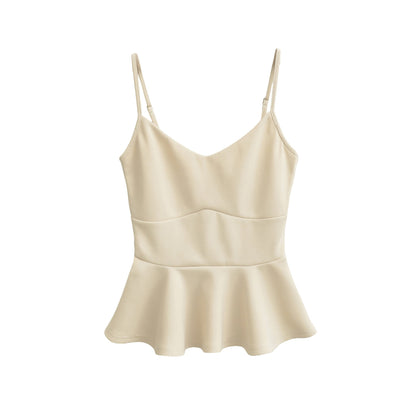 Cropped Ruffled-waistline Slim-fit Camisole Top