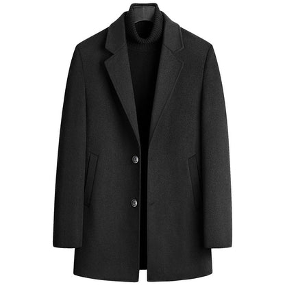 Men's Single-breasted Wool Overcoat With Cotton Lining And Extra Thickness