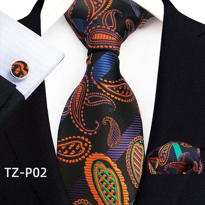 Mens Plaid Formal Tie Pocket Square And Cufflinks Three-Piece Set