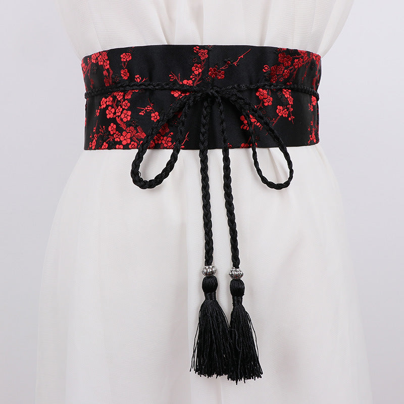 Retro Embroidered Wide Waistband Traditional Chinese Style Hanfu Womens Cloth Belt Decoration