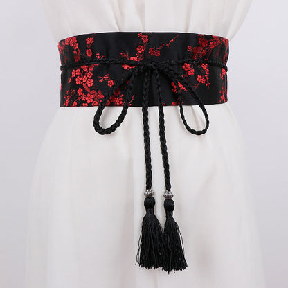 Retro Embroidered Wide Waistband Traditional Chinese Style Hanfu Womens Cloth Belt Decoration