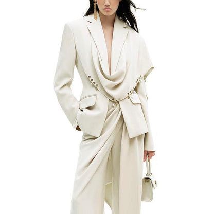 Elegant Metal Ring-Embroidered Design Long-Sleeve Cape Blazer For Women