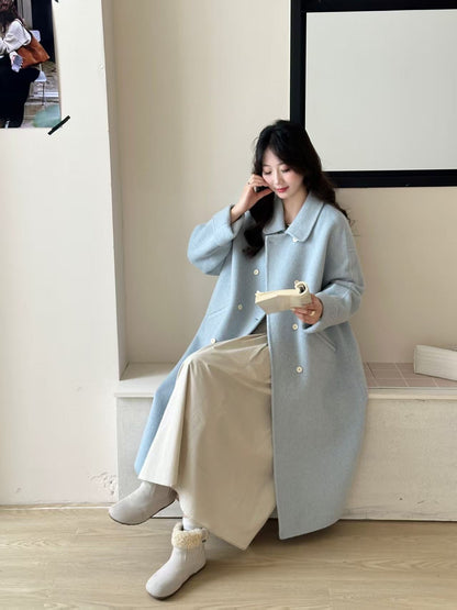 Peter Pan Collar Double-breasted Double-faced Wool Coat