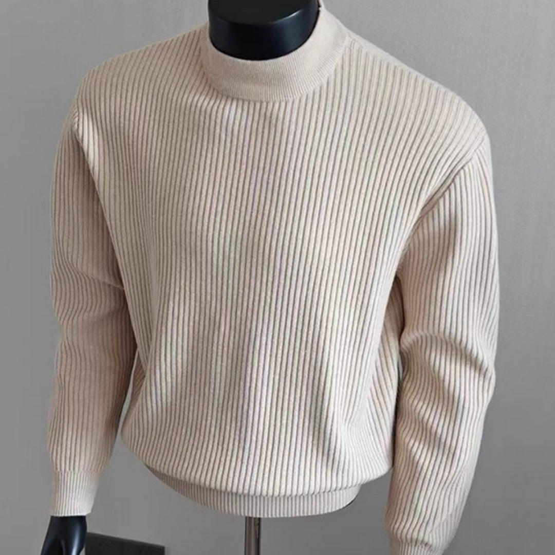 Mens White Ribbed Turtleneck Sweater Knitted Top
