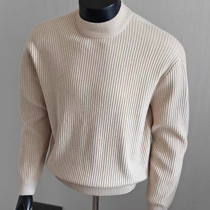 Mens White Ribbed Turtleneck Sweater Knitted Top