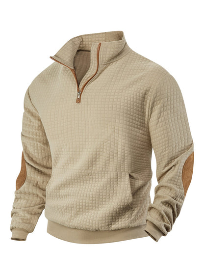 Mens Casual Long-sleeve Hoodie With A Zip-front And Suede Detailing