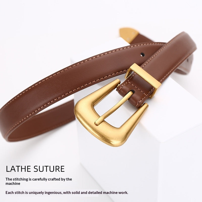 Womens Retro Unisex Fashion Versatile Square-buckle Leather Belt