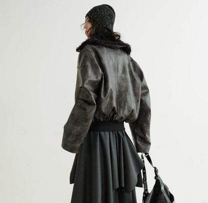 Turtleneck Smoky-blend PU Faux Leather Jacket