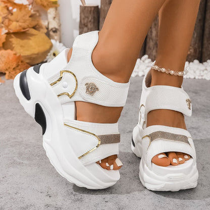 Womens Casual Wedge Sandals With Velcro Straps
