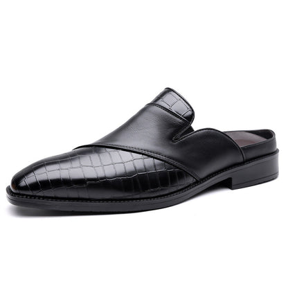 Mens Pointed-toe Leather Half-slippers Without A Heel For Outdoor Wear