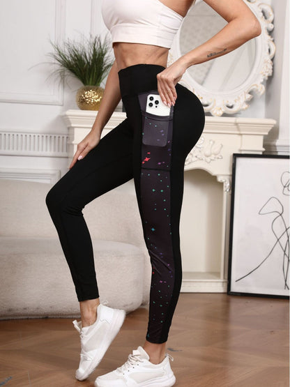 New European And American High-Waisted Pants Cross-Border Sports Outdoor Women's Yoga Wear Starry Sky Print Leggings With Pockets