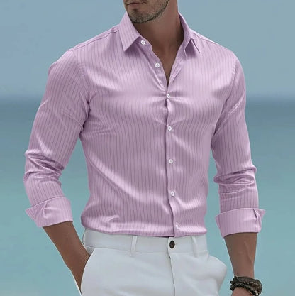 New Cross-border Mens Long-sleeve Striped Shirt