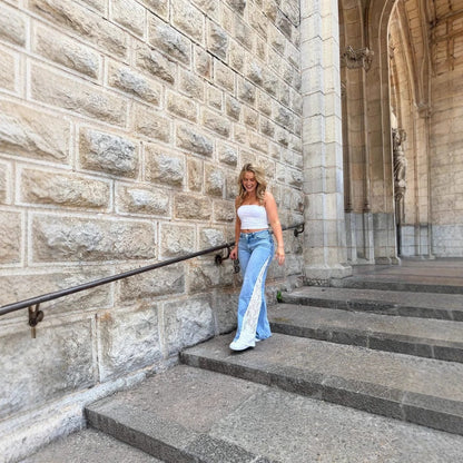 Stretch Lace Straight-leg Denim Jeans