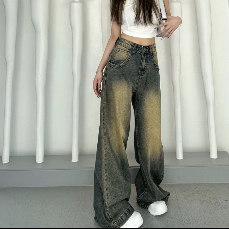 Retro-distressed High-waisted Loose-fit Jeans For Women